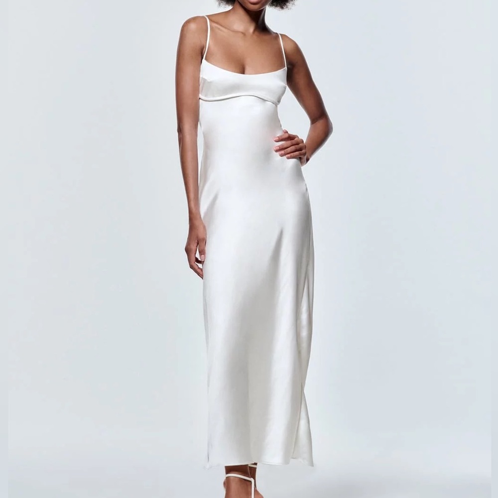 Zara viral satin effect cut out dress in white